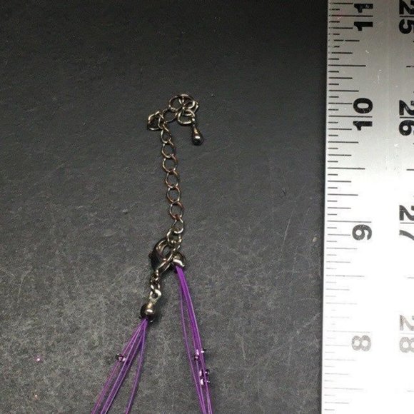 Square Pendant Necklace Detailed Silver Purple Beads Multi Strand Retro BoHo - Picture 6 of 6